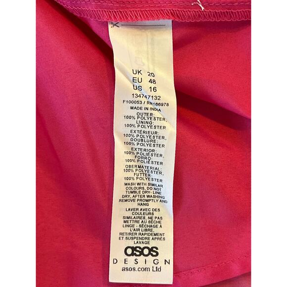 ASOS DESIGN Curve Pleated Bodice Flutter Sleeve Midi Dress Hot Pink Size 16 - Picture 16 of 16